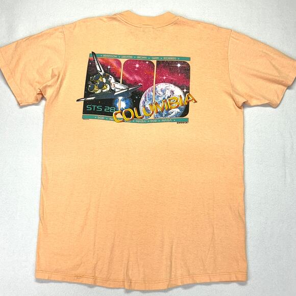 Vtg Columbia STS-28 Peach T-Shirt Nasa Space Shuttle Tag Size L DOD USA Cotton - Picture 13 of 13